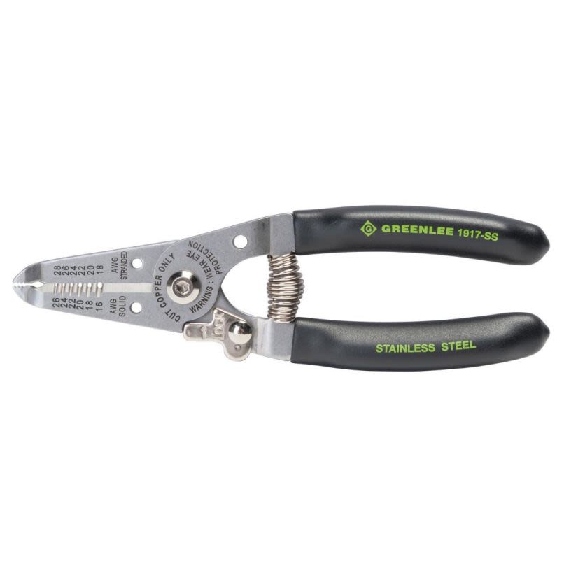Greenlee 1917-SS Manual Fixed Hole Wire Stripper With Spring and Lock, 26 to 16 AWG Solid, 28 to 18 AWG Stranded Cable/Wire